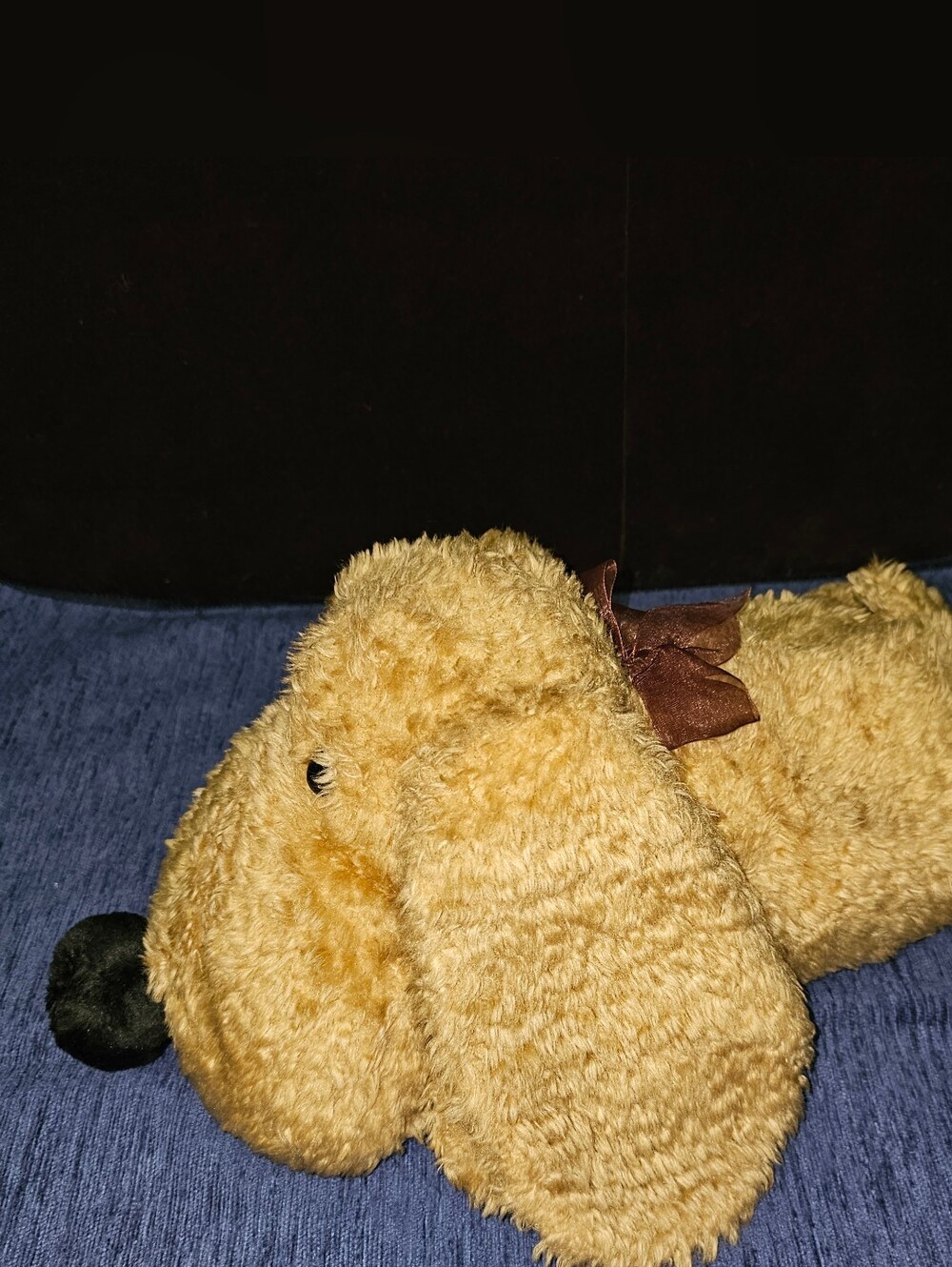 VTG Peek A Boo Toys Plush Tan Scruffy Puppy Stuffed Animal with Brown Bow